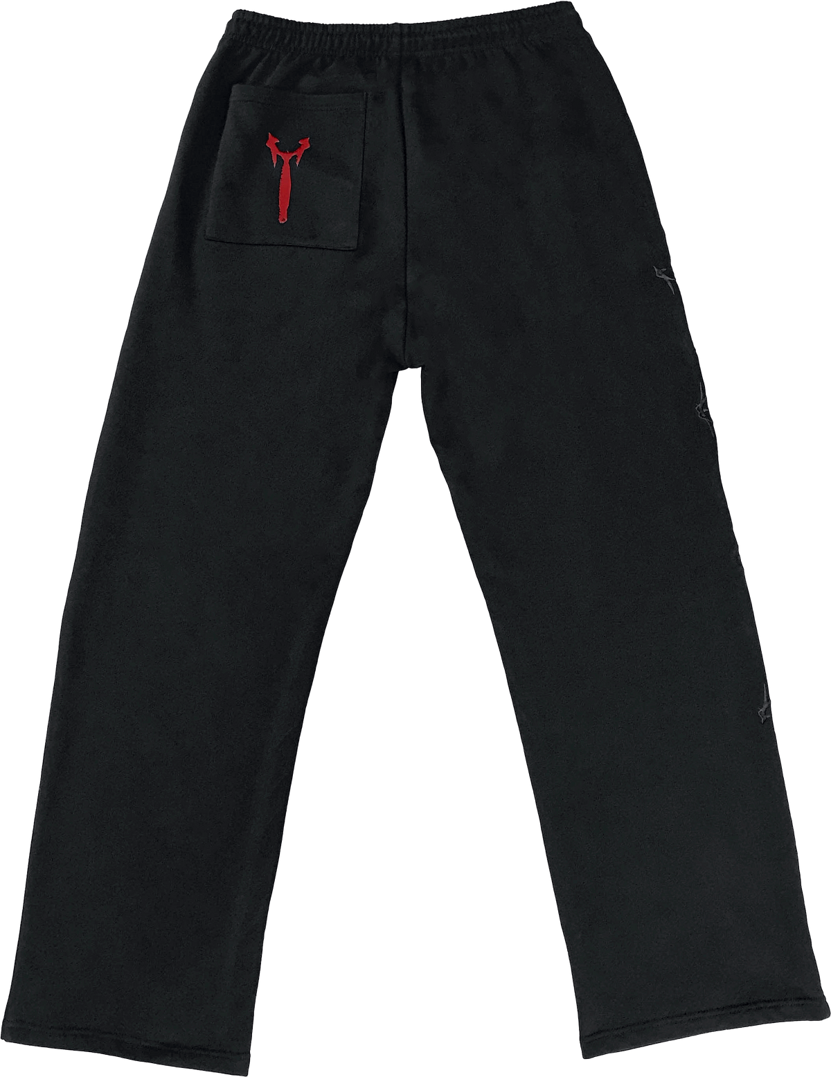 Black sweatpants with an elastic waistband and a back pocket featuring a red ARIEL embroidered logo.