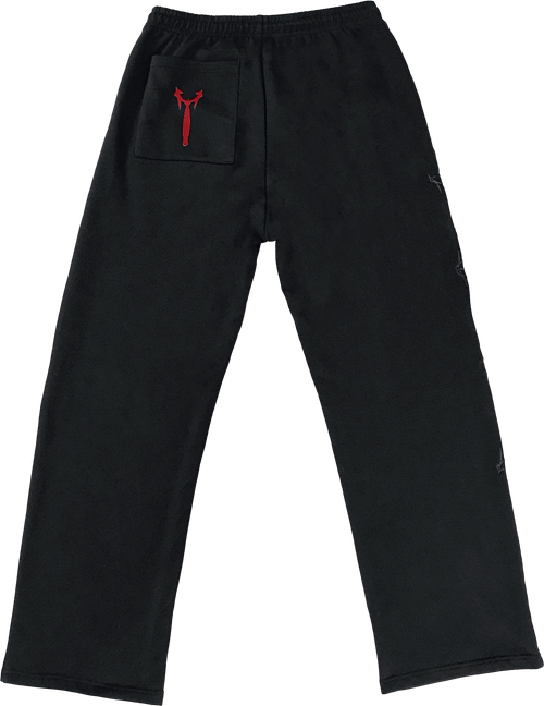 Black sweatpants with an elastic waistband and a back pocket featuring a red ARIEL embroidered logo.