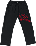 Black sweatpants with a red distressed graphic text reading 'ASPIRE ACHIEVE SUCCEED.